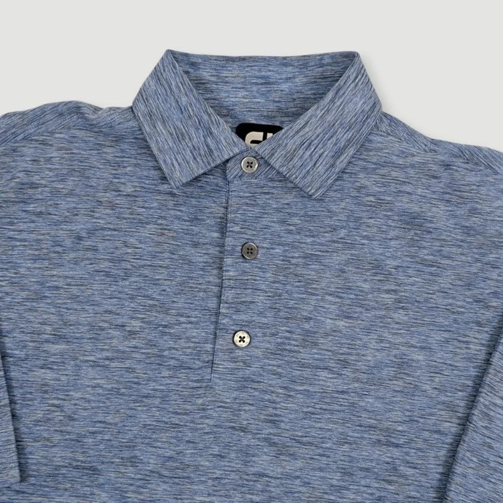 Footjoy Lisle Space Dyed Self Collar Polo Shirt Mens Small Blue Performance Golf - Picture 6 of 9